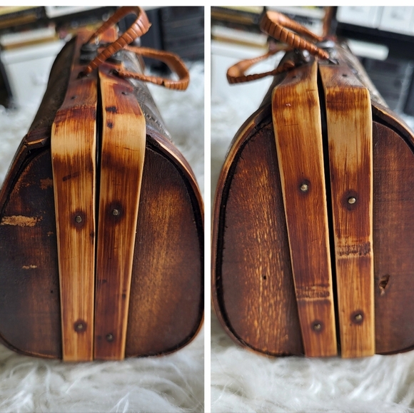 Vintage Embossed Metal & Wood Carry Box with Wrapped Handle - Picture 8 of 8